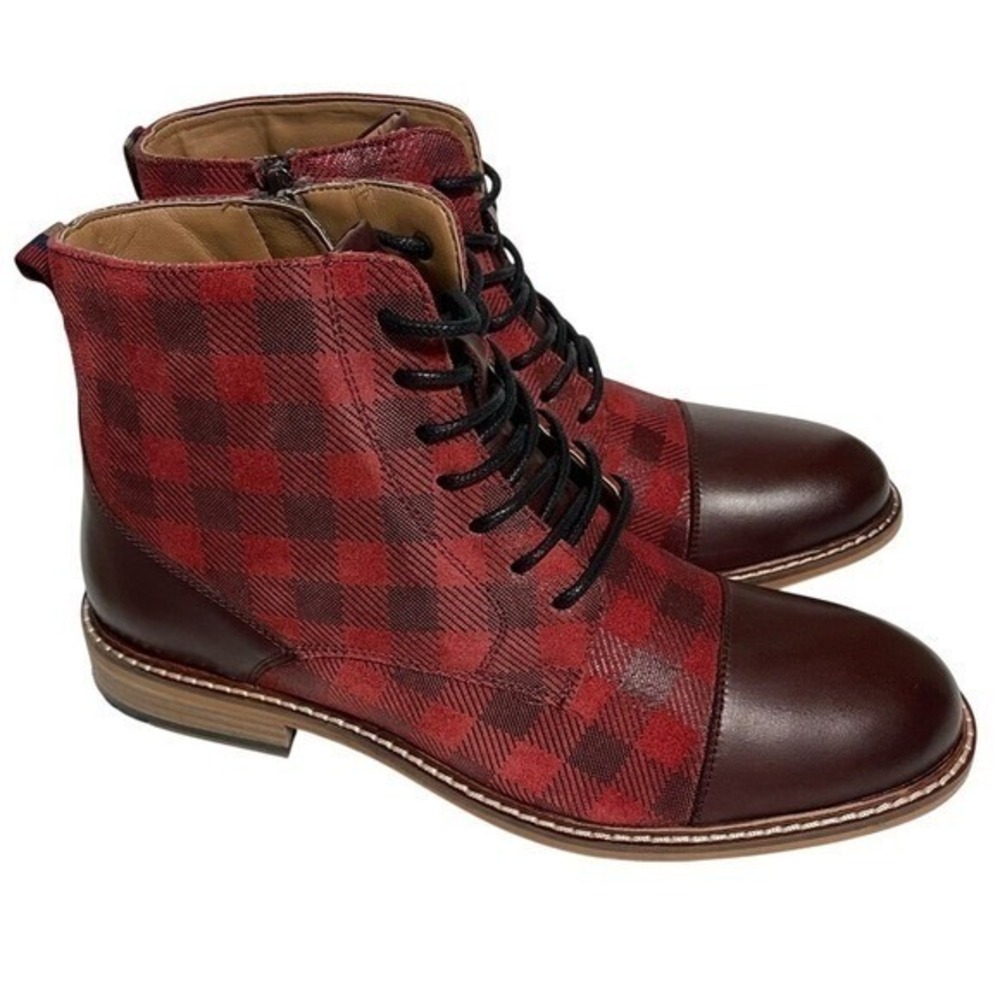 Thomas & Vine Delon Red Leather Tru Comfort Foam Toe Cap Ankle Boot Mens 8
